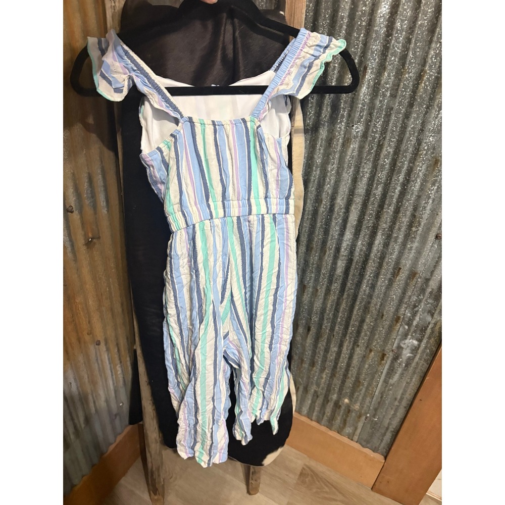 Girls‎ Striped Ruffle Jumpsuit One Piece Summer Outfit Size 7 - Picture 2 of 2